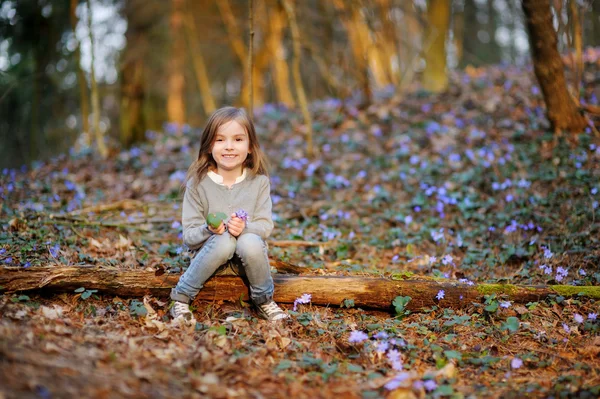 Klein meisje in het bos — Stockfoto