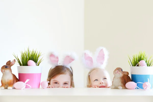 Little sisters with Easter bunny ears — Stock Photo, Image