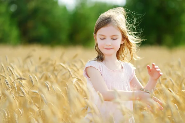 Preschooler dívka v pšeničné pole — Stock fotografie