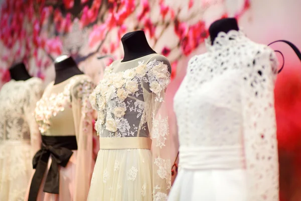 Wedding dresses on mannequins — Stock Photo, Image