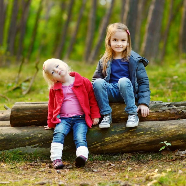 Little sisters in forest — Stock Photo, Image