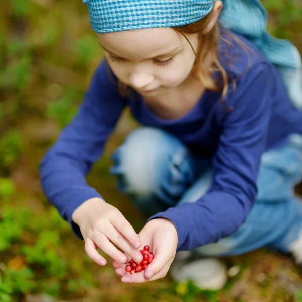 소녀 따기 숲 foxberries — 스톡 사진