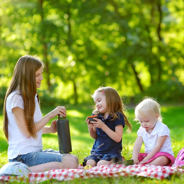 Молодая мать и дочери на пикнике — стоковое фото