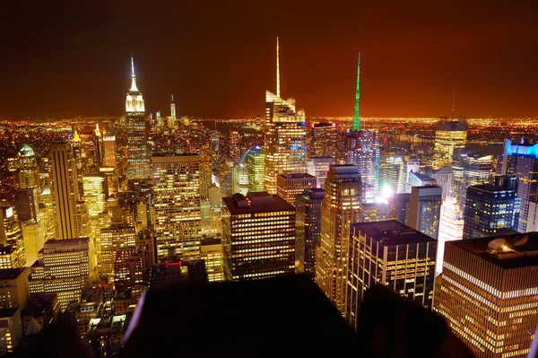 Aerial view of Manhattan at night — Stock Photo, Image