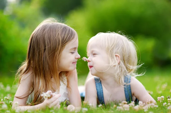 Aranyos kis nővérek szórakozás — Stock Fotó