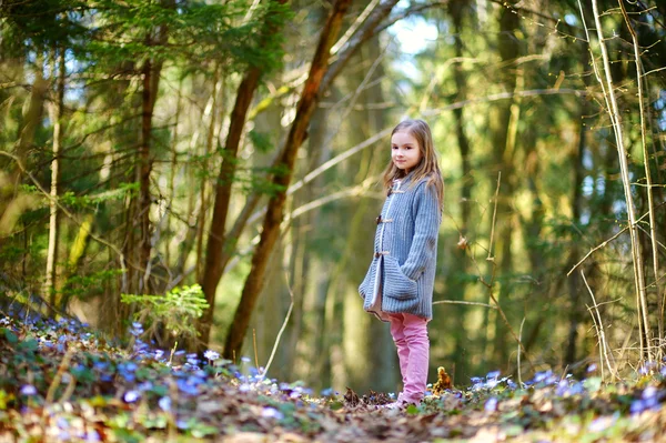 Meisje de eerste bloemen plukken — Stockfoto