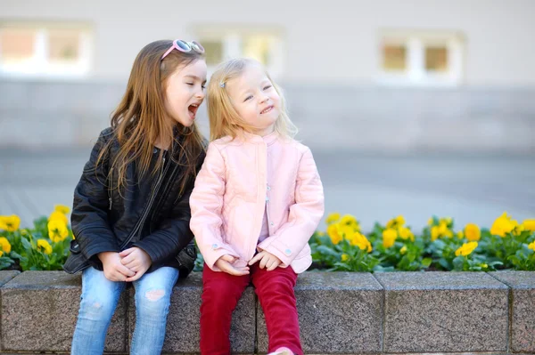 Twee schattige kleine zusters buiten — Stockfoto