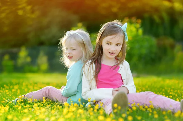 Kız kardeşler çimlere eğleniyor — Stok fotoğraf