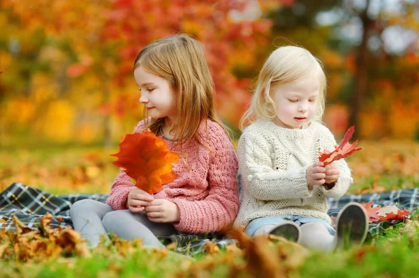 Systrar i höst park — Stockfoto