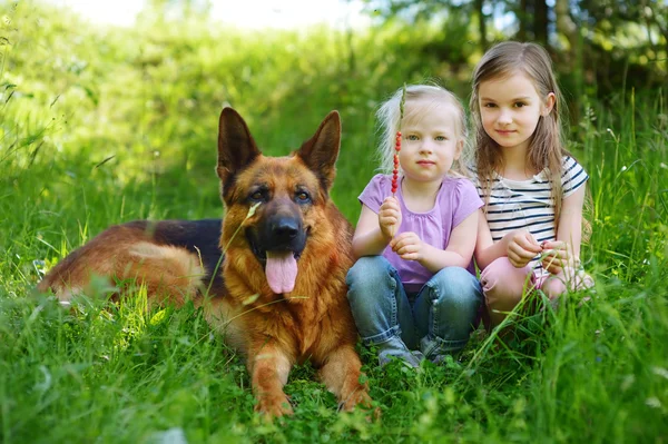 Niñas y su gran perro — Foto de Stock