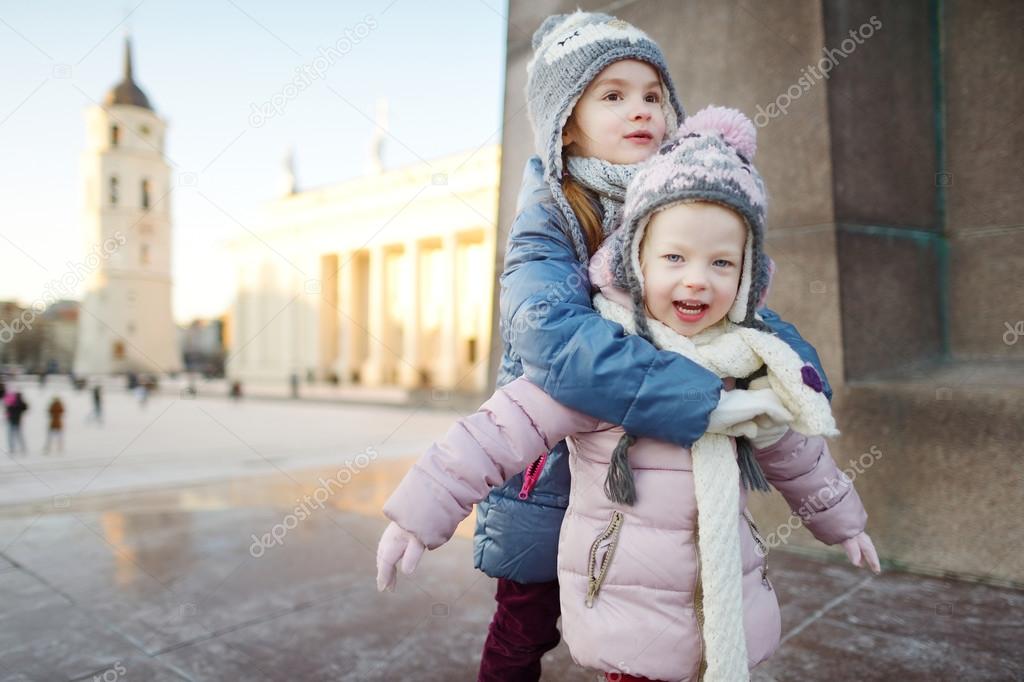 sisters outdoors in winter