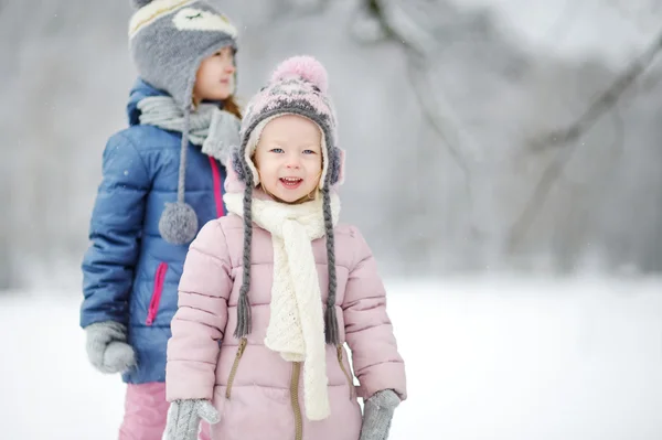 Małe siostry w winter park — Zdjęcie stockowe
