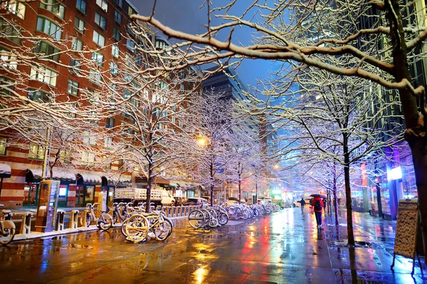 Winter sneeuwval in New York — Stockfoto