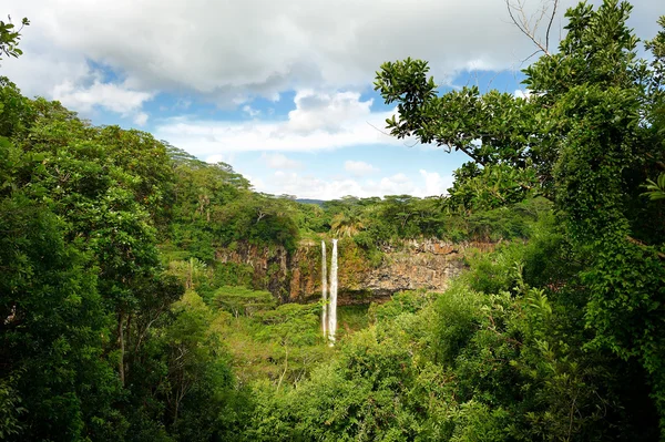 Natursköna Chamarel falls i djungeln av Mauritius — Stockfoto