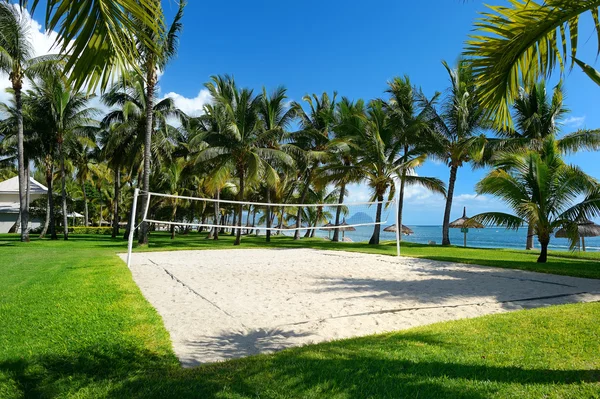 Plaj voleybolu net üzerinde bir tropikal tatil — Stok fotoğraf