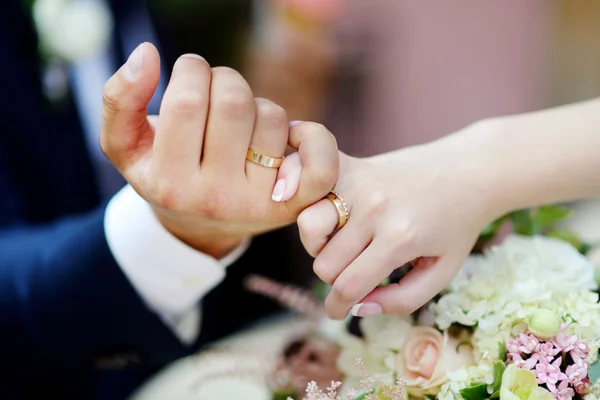 Bruden och brudgummen håller sina händer — Stockfoto