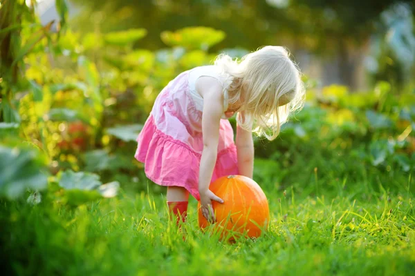 Menina segurando uma abóbora — Fotografia de Stock