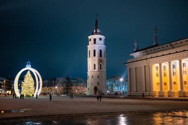 2024 yılbaşı ağacı Vilnius Katedrali Meydanı 'nda ışıklarla ve süslemelerle parıldıyor. Gelenek ve modern şenliği harmanlayan tarihi bir bayram sahnesi.