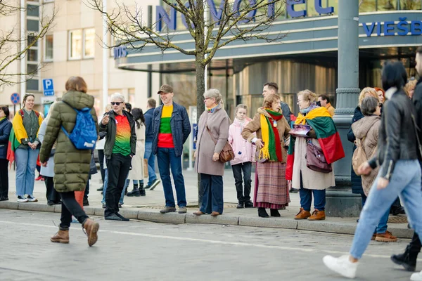 VILNIUS, LITHUANIA - 11 Mart 2025: Binlerce insan, Litvanya 'nın bağımsızlığını geri kazanmasının 35. yıldönümü münasebetiyle bayram etkinliklerine katıldı. Vilnius 'ta şenlik aktiviteleri.