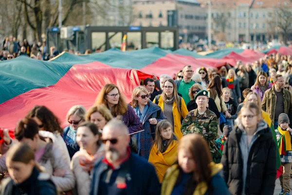 VILNIUS, LITHUANIA - 11 Mart 2025: Binlerce insan, Litvanya 'nın bağımsızlığını geri kazanmasının 35. yıldönümü münasebetiyle bayram etkinliklerine katıldı. Vilnius 'ta şenlik aktiviteleri.