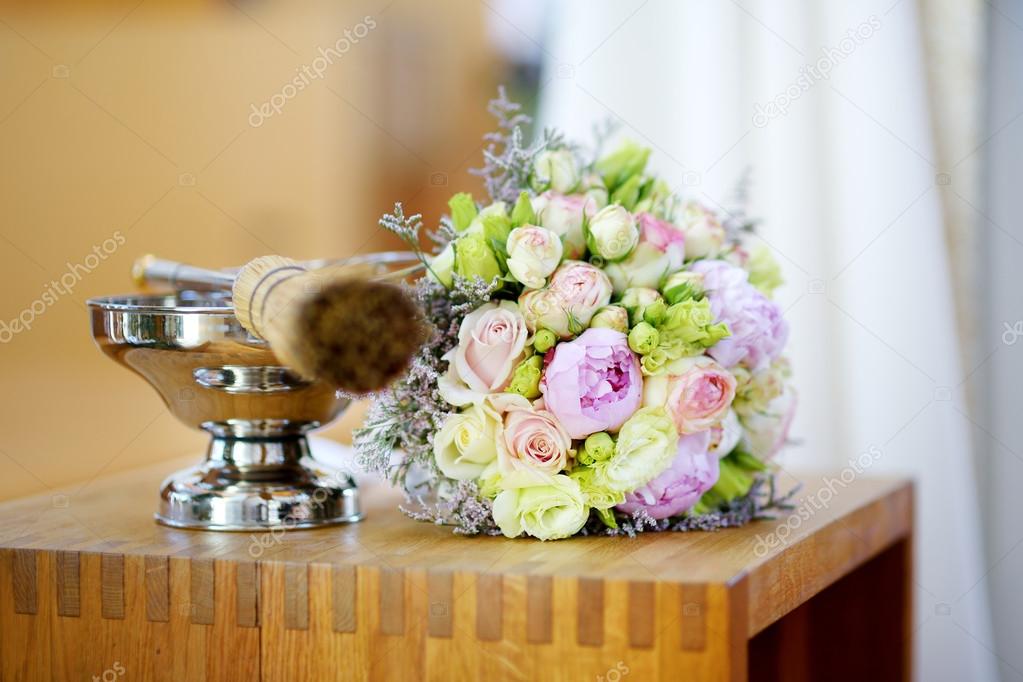 Bridal bouquet in a chruch