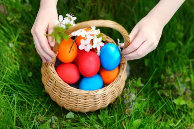 Sepette renkli paskalya yumurtaları