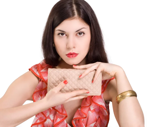 Mujer con bolsa de embrague — Foto de Stock