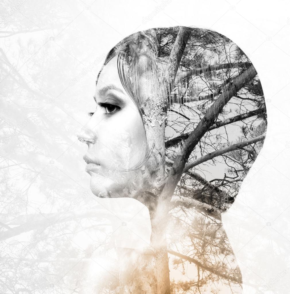 Woman with the effect of double exposure.