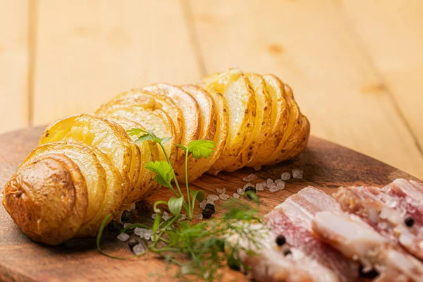 Batatas Fritas Com Bacon Salsa Especiarias — Fotografia de Stock