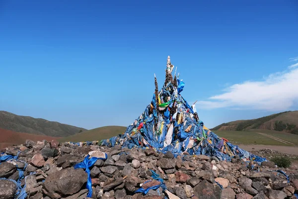 Обо Место Поклонения Местным Духам Западной Монголии — стоковое фото