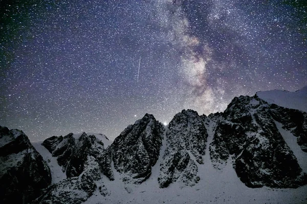 Milky Way Snowy Mountains Altai Night — Stock Photo, Image