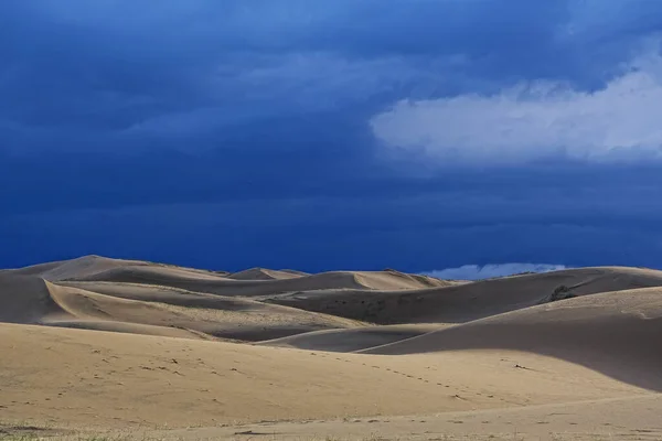 Barkhans Mongólia Sandy Duna Deserto Mongol Els Perto Lago Durgen — Fotografia de Stock