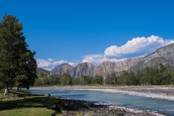 Paesaggio Altai Con Fiume Katun Cime Rocciose — Foto Stock