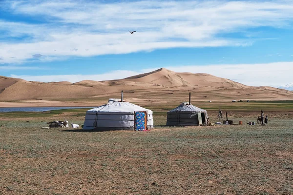 Mongolian landscape with tents