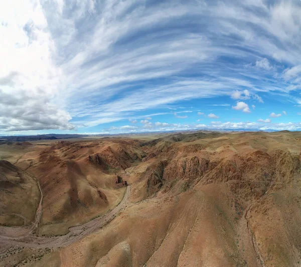 Dry Mountain Valley Western Mongolia Aerial Panorama Royalty Free Stock Images