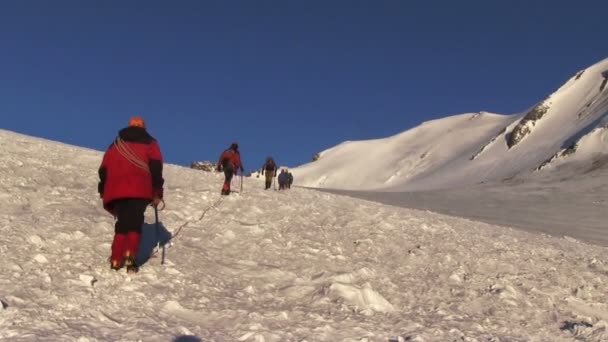 Turistas em montanhas nevadas — Vídeo de Stock