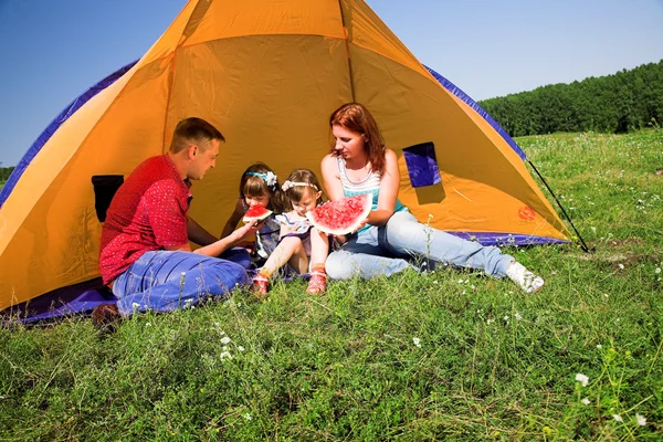 Lykkelig familie har picnic Royaltyfrie stock-fotos