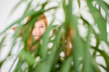 Red-haired woman smiling