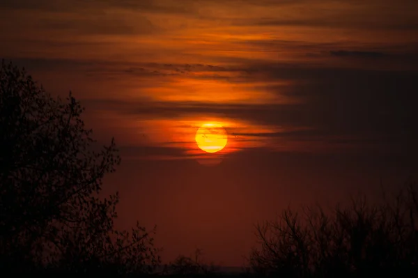 Hermosa puesta de sol en la neblina — Foto de Stock