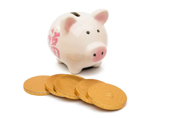Porco porquinho banco com moedas — Fotografia de Stock