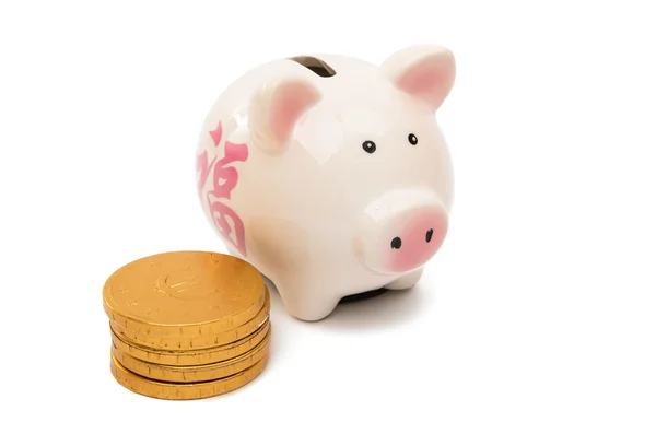 Porco porquinho banco com moedas — Fotografia de Stock