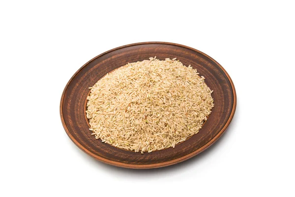 Rice in a clay plate isolated — Stock Photo, Image