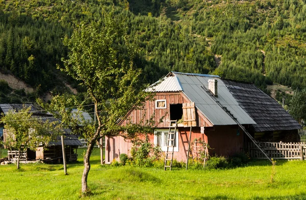 Dom nad łąkami w Karpatach — Zdjęcie stockowe