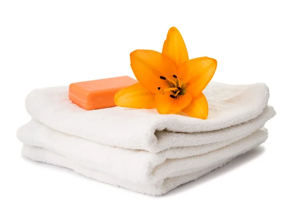 Zestaw ręczników z lilii na białym tle — Zdjęcie stockowe