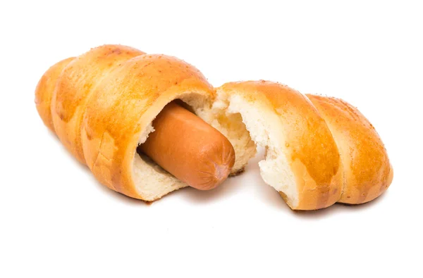 Bun with sausage isolated — Stock Photo, Image