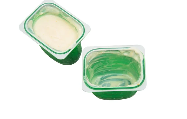 Krabice z jogurtu, samostatný — Stock fotografie