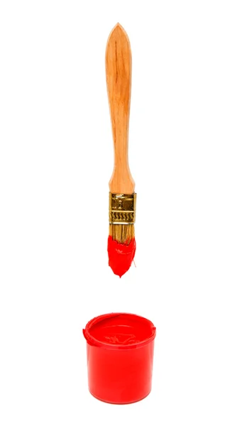 Brush with red paint isolated — Stock Photo, Image