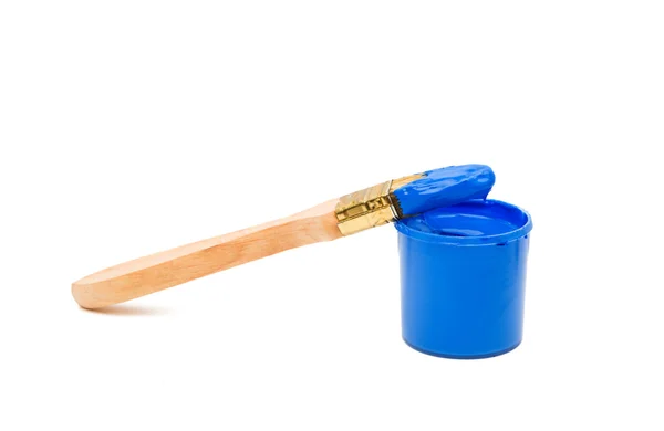 Cepillo con pintura azul aislada —  Fotos de Stock