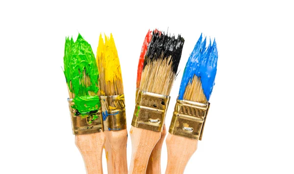 Brushes with colorful paints — Stock Photo, Image