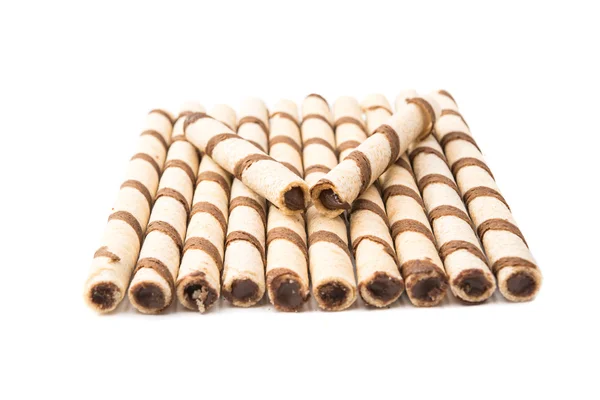 Rotoli di wafer con cioccolato isolato — Foto Stock